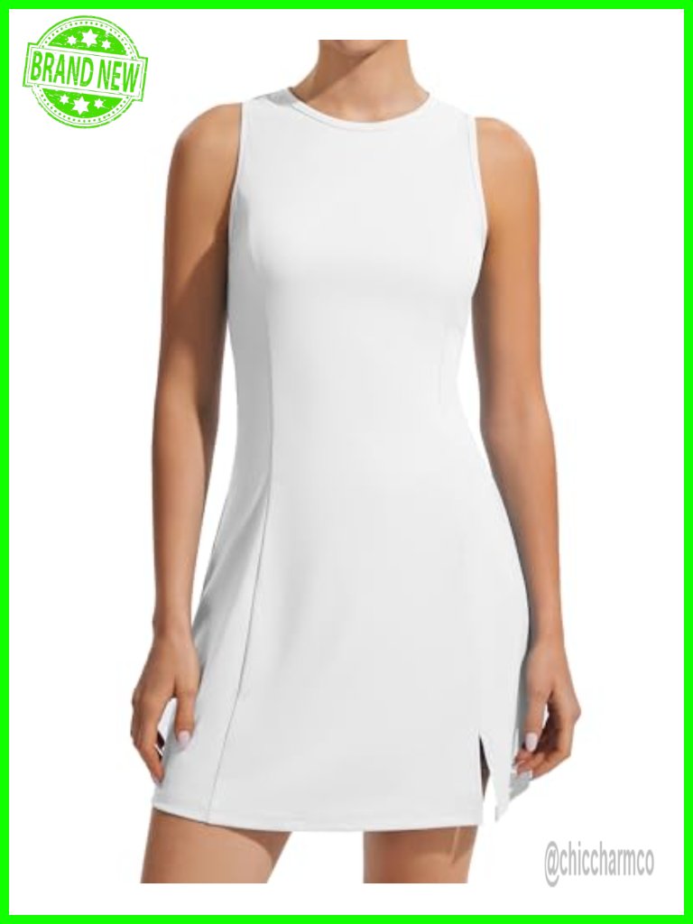 High Neck Athletic Tennis Dress With Built-In Shorts And Pockets